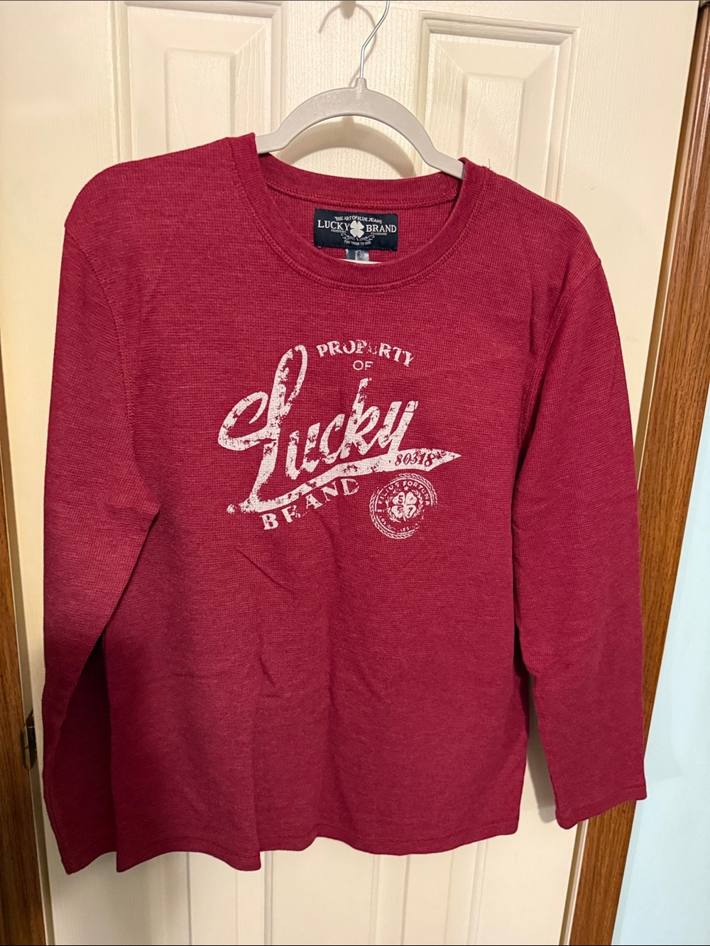 Lucky Brand Woman’s Long Sleeve Tee in Deep Red with White Logo